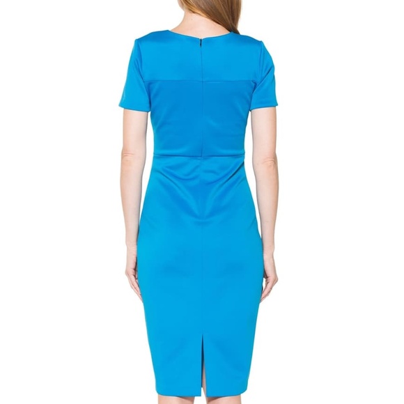 ALEXIA ADMOR SCUBA MIDI SHEATH CREWNECK DRESS AZURE XS TURQUOISE Style # D2279 - Picture 2 of 4